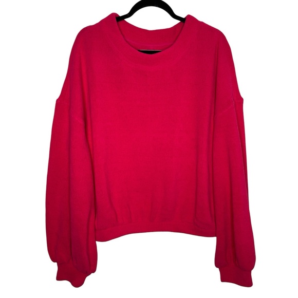 FP Beach womens M hot pink knit drop sleeves oversized pullover sweater barbie - Picture 1 of 5